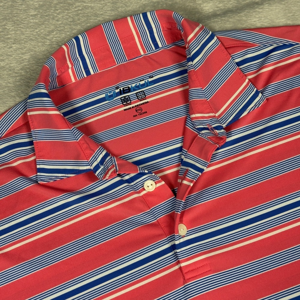 IBKUL XXL Polo Shirt Mens Pink Blue Striped Short Sleeve Cool Feel Wicking Golf